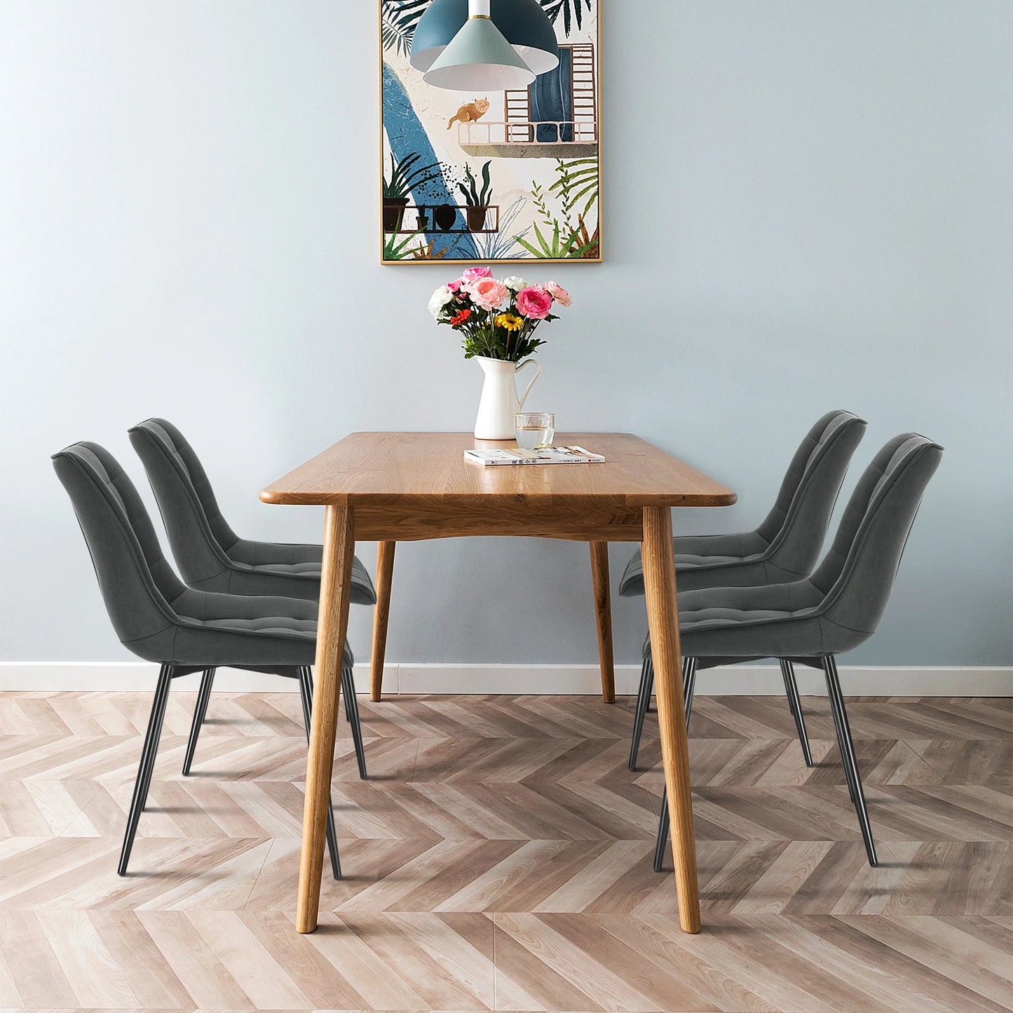 4PCs/Set Faux Leather/Fabric/Velvet/Linen Kitchen Chair