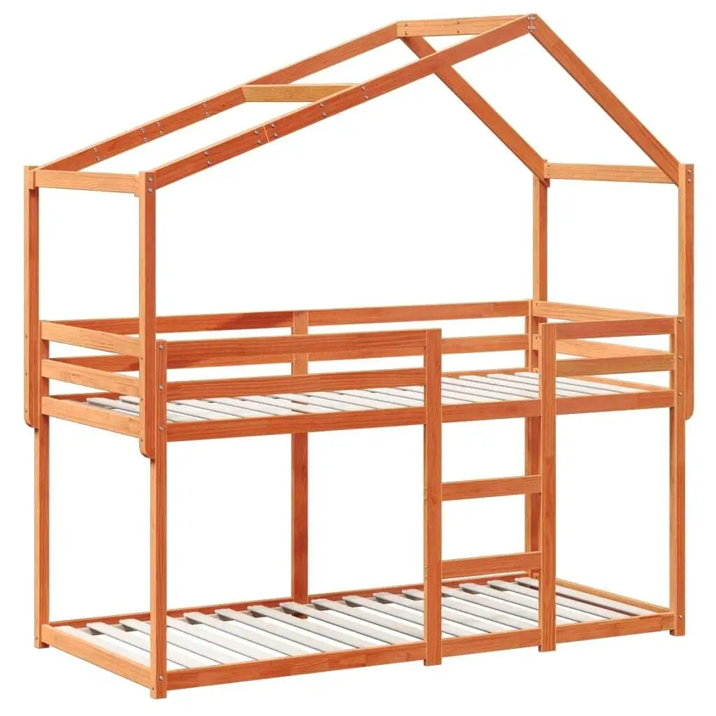 75x190 cm Solid Wood Pine Bunk Bed in Wax Brown - Small Single, No Mattress Included