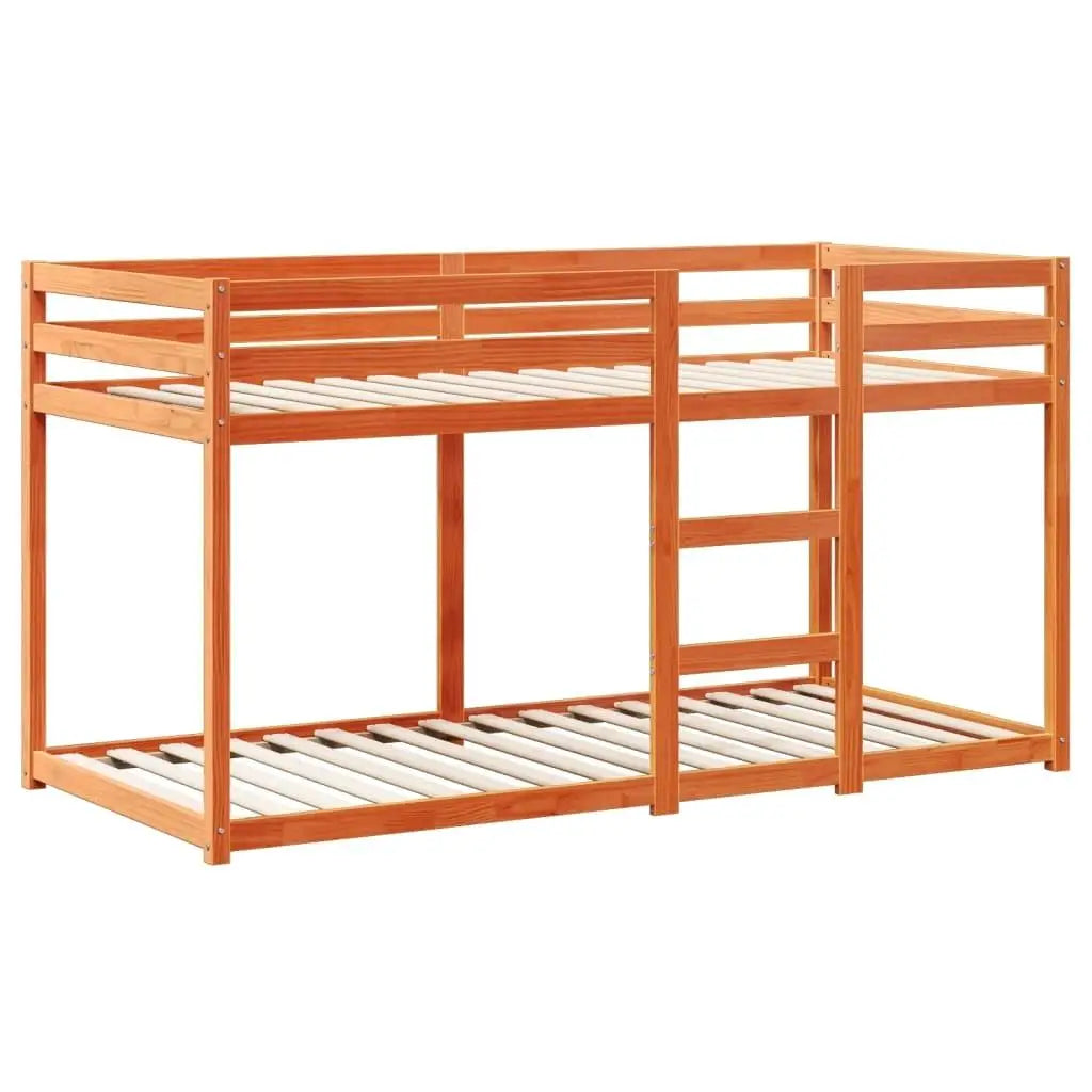 75x190 cm Solid Wood Pine Bunk Bed in Wax Brown - Small Single, No Mattress Included