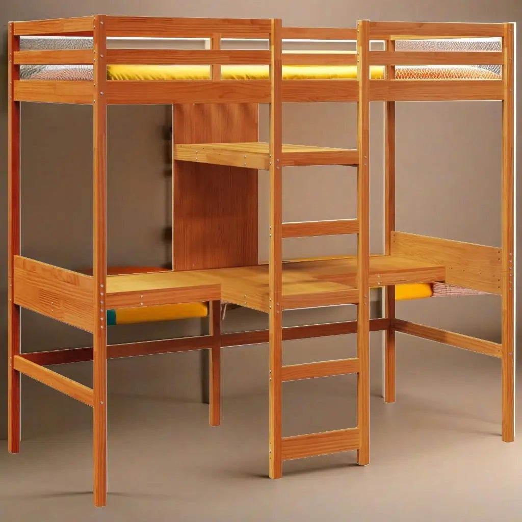 75x190cm Solid Wood Loft Bed Frame in Wax Brown - No Mattress Included, Durable Pine Design