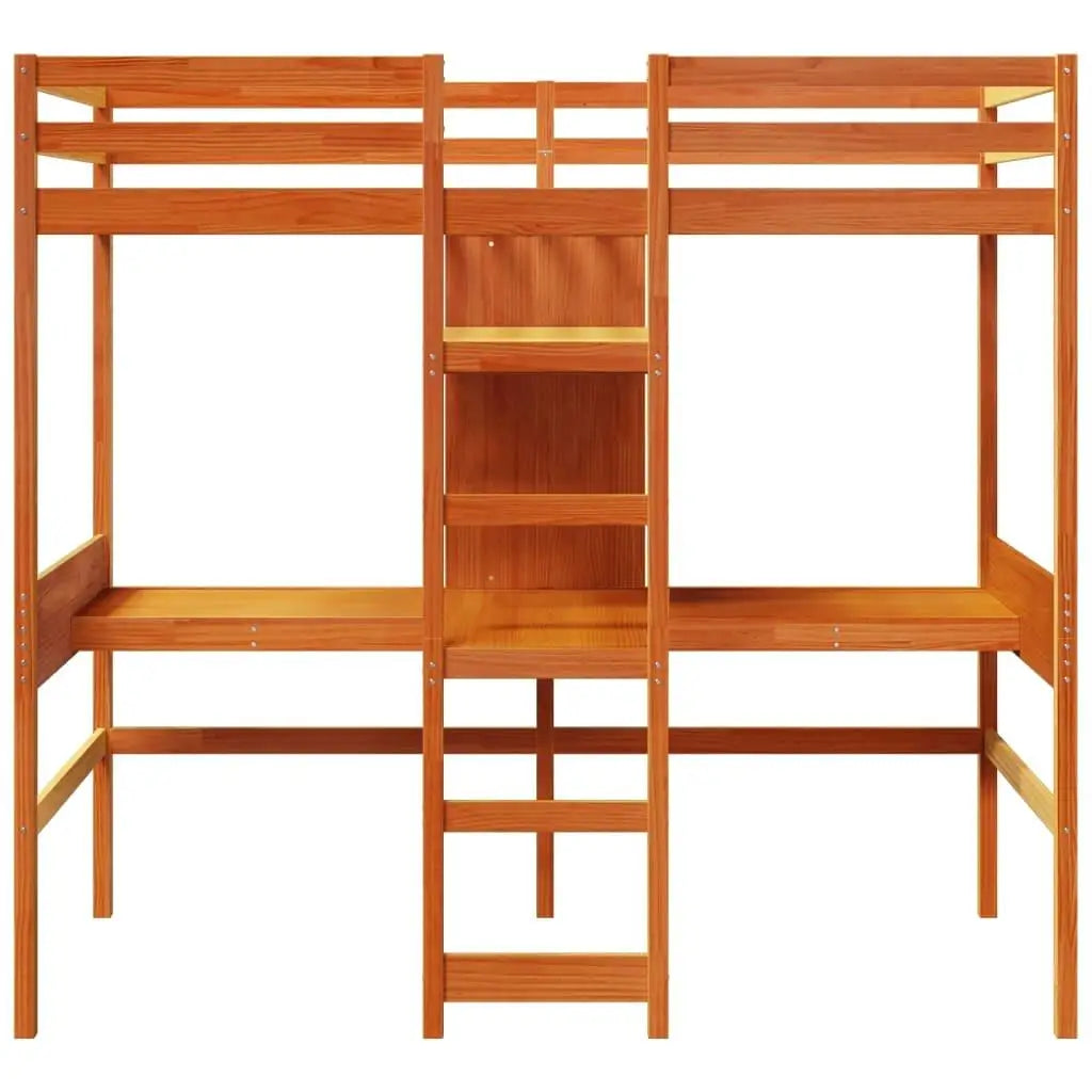 75x190cm Solid Wood Loft Bed Frame in Wax Brown - No Mattress Included, Durable Pine Design
