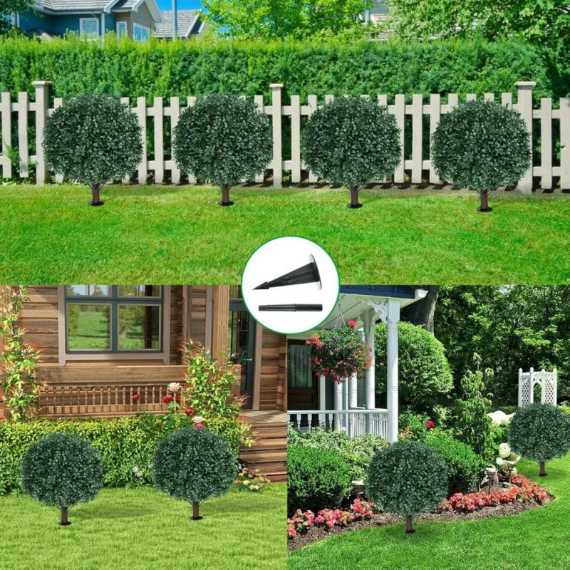2PCS 60cm Faux Shrubs Indoor Outdoor Fake Shrubs Decor Artificial Boxwood Topiary Ball Bush Flower Pot Decoration