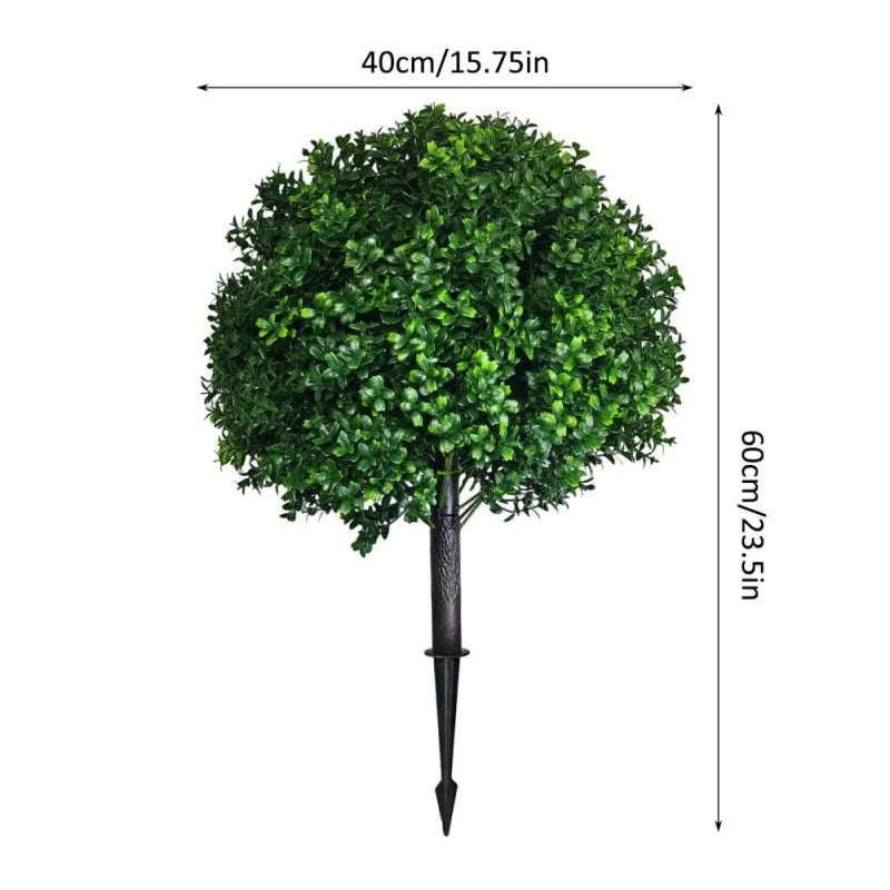 2PCS 60cm Faux Shrubs Indoor Outdoor Fake Shrubs Decor Artificial Boxwood Topiary Ball Bush Flower Pot Decoration