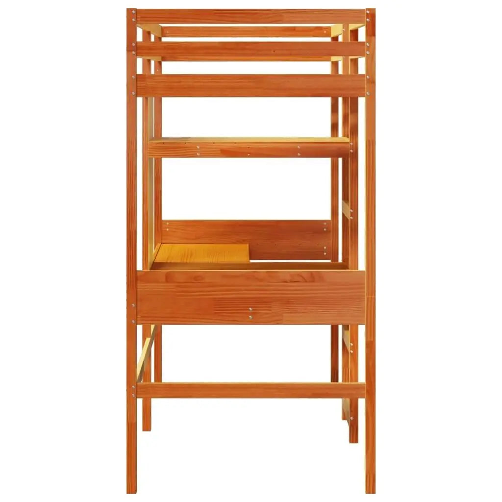 75x190cm Solid Wood Loft Bed Frame in Wax Brown - No Mattress Included, Durable Pine Design