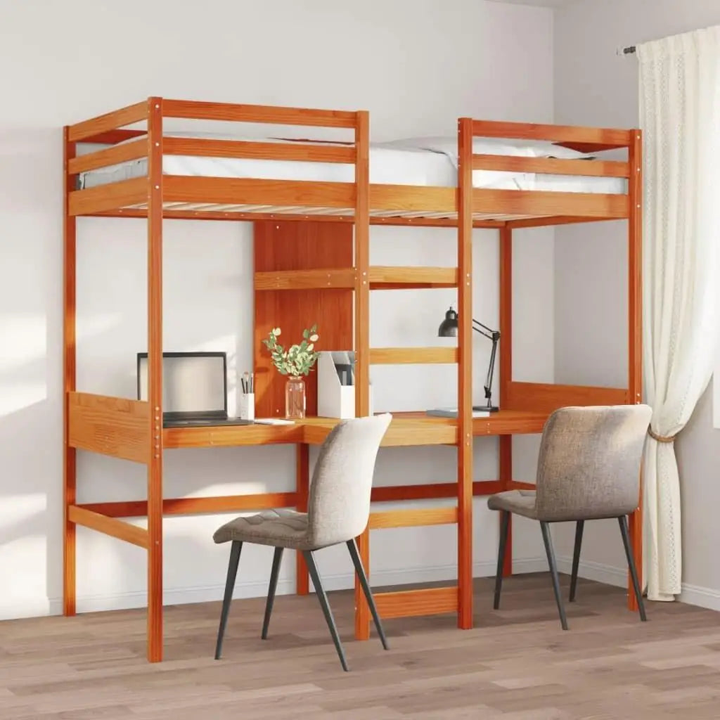 75x190cm Solid Wood Loft Bed Frame in Wax Brown - No Mattress Included, Durable Pine Design