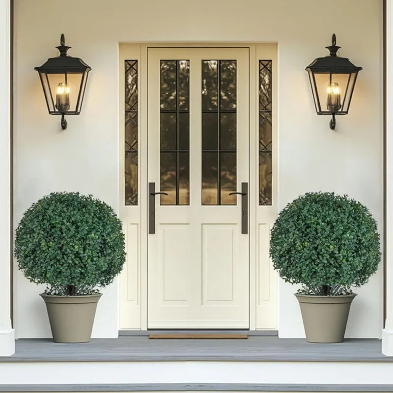 2PCS 60cm Faux Shrubs Indoor Outdoor Fake Shrubs Decor Artificial Boxwood Topiary Ball Bush Flower Pot Decoration