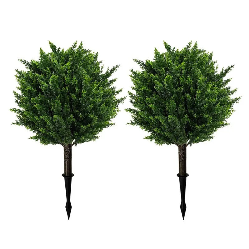 2PCS 60cm Faux Shrubs Indoor Outdoor Fake Shrubs Decor Artificial Boxwood Topiary Ball Bush Flower Pot Decoration
