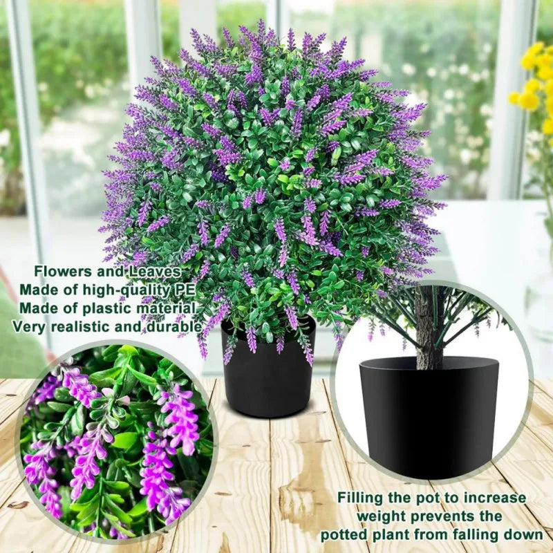 2PCS 60cm Faux Shrubs Indoor Outdoor Fake Shrubs Decor Artificial Boxwood Topiary Ball Bush Flower Pot Decoration