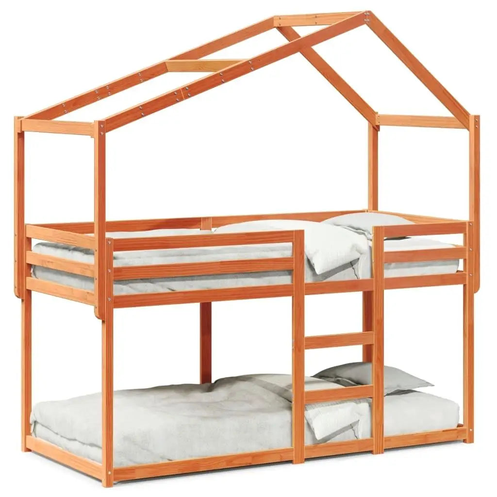 75x190 cm Solid Wood Pine Bunk Bed in Wax Brown - Small Single, No Mattress Included