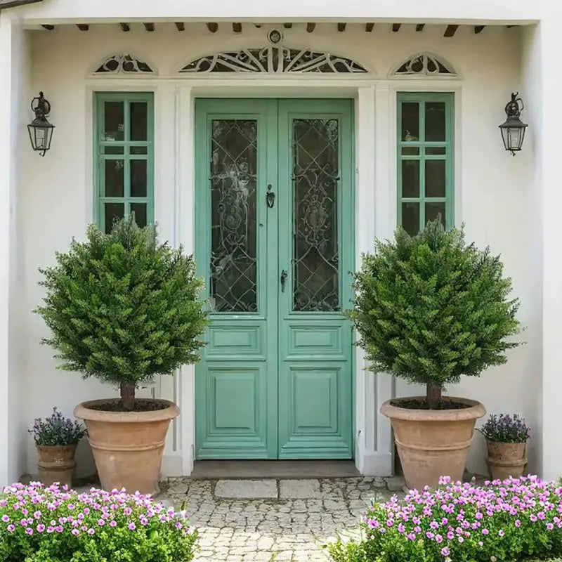 2PCS 60cm Faux Shrubs Indoor Outdoor Fake Shrubs Decor Artificial Boxwood Topiary Ball Bush Flower Pot Decoration